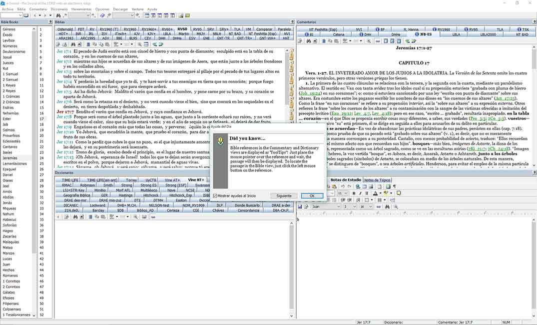 Pantalla de inicio de e-Sword