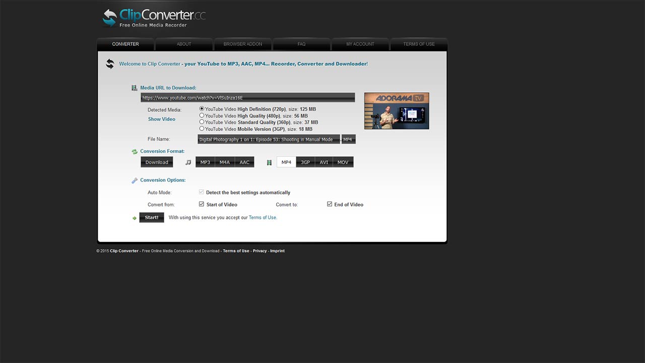 Elección de formatos en ClipConverter