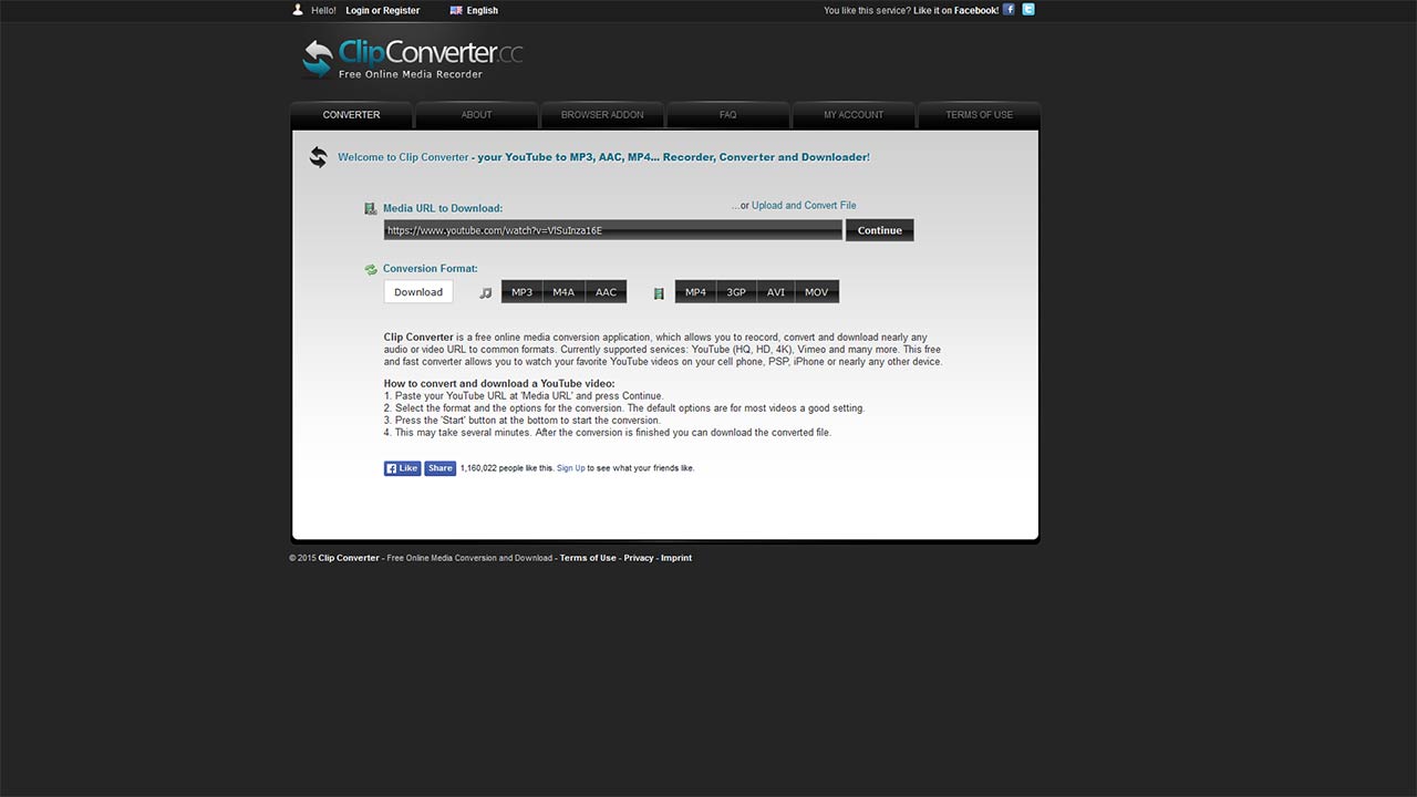 Página de inicio de ClipConverter