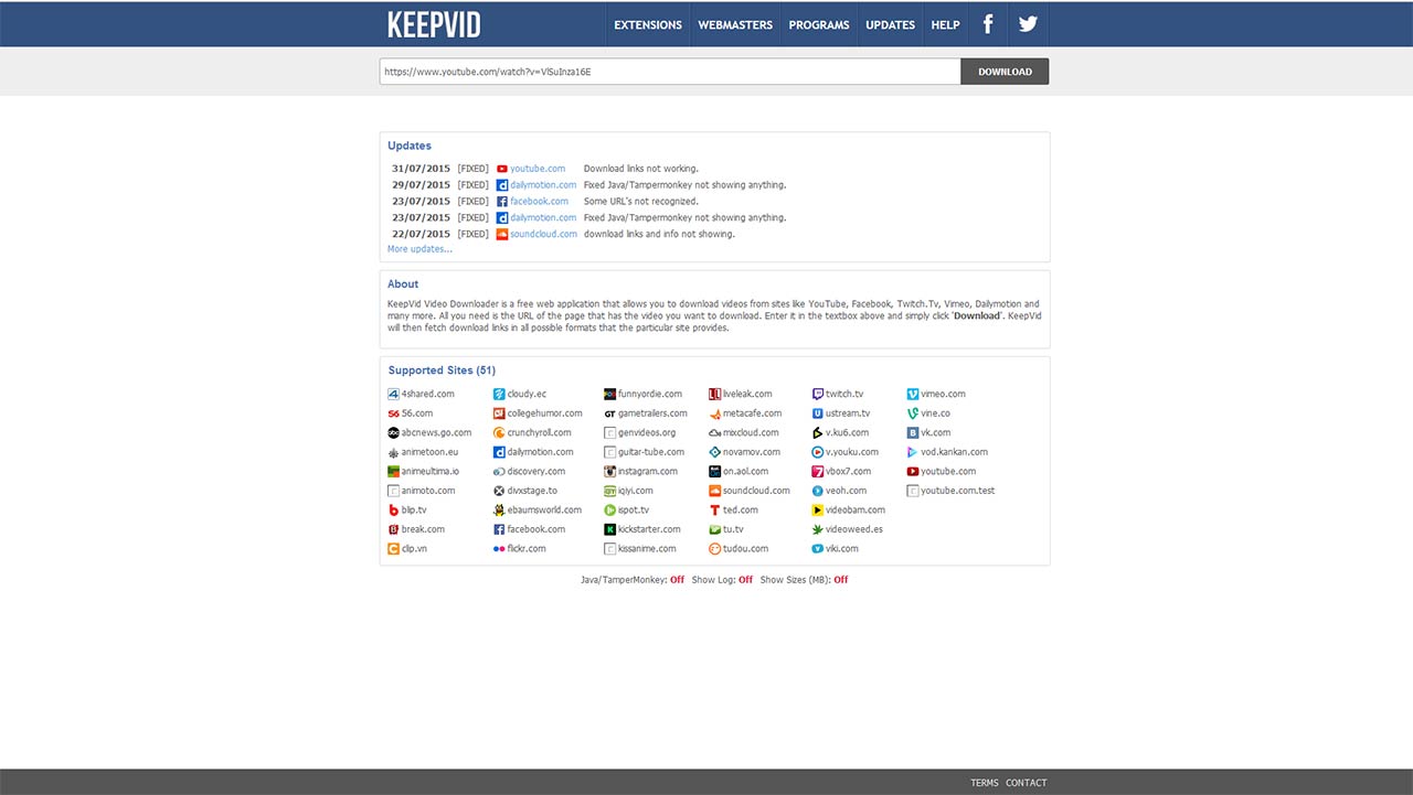 Página de inicio de KeepVid