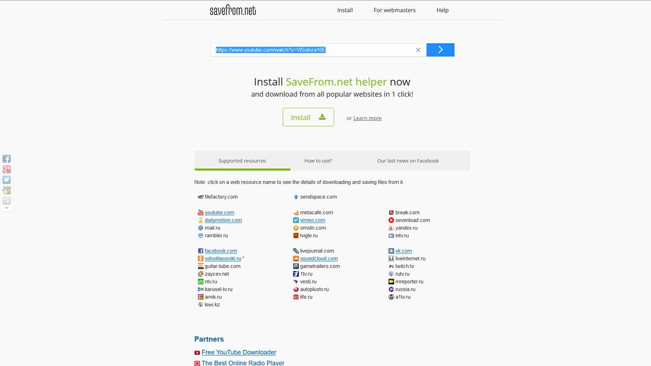 Página de inicio de savefrom.net