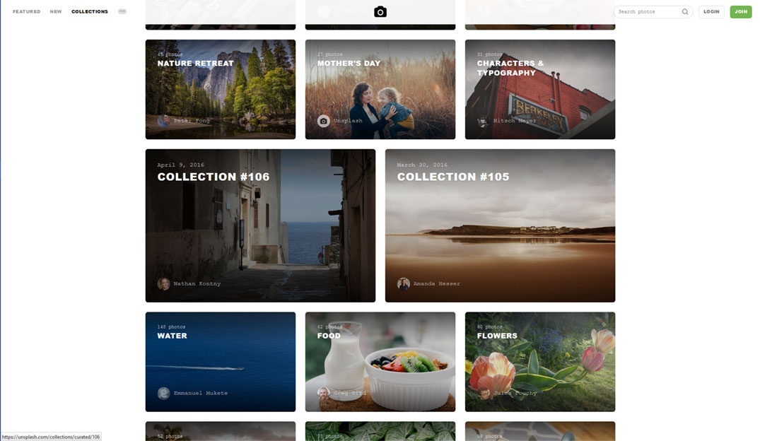 Unsplash - Colecciones