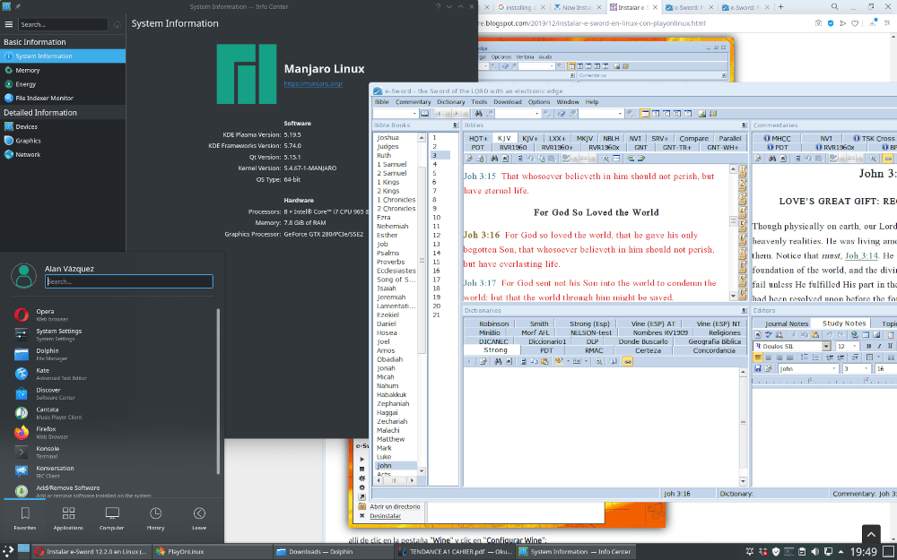e-Sword ejecutándose en Manjaro